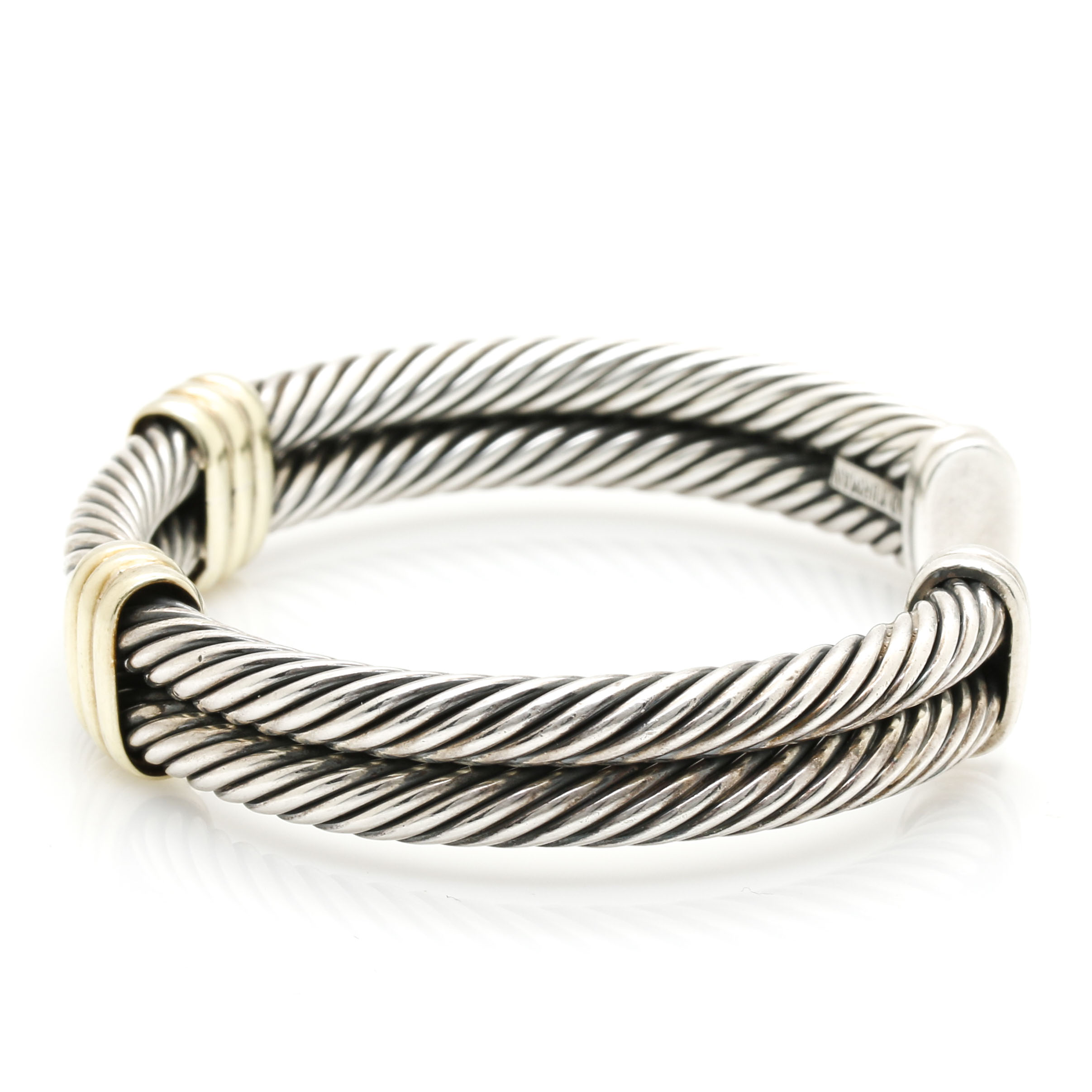 David Yurman Sterling Silver and 14K Yellow Gold Cable Cuff