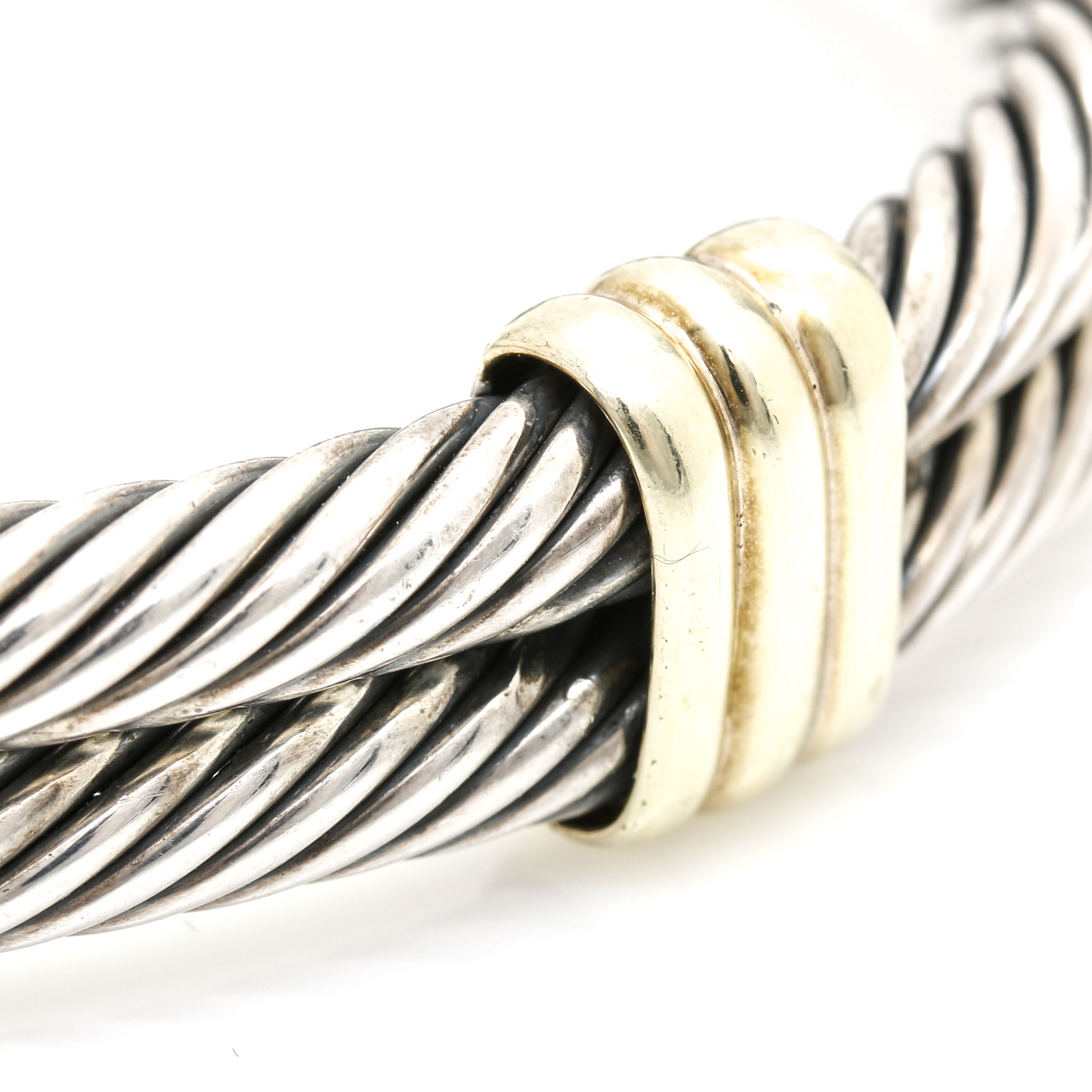 David Yurman Sterling Silver and 14K Yellow Gold Cable Cuff