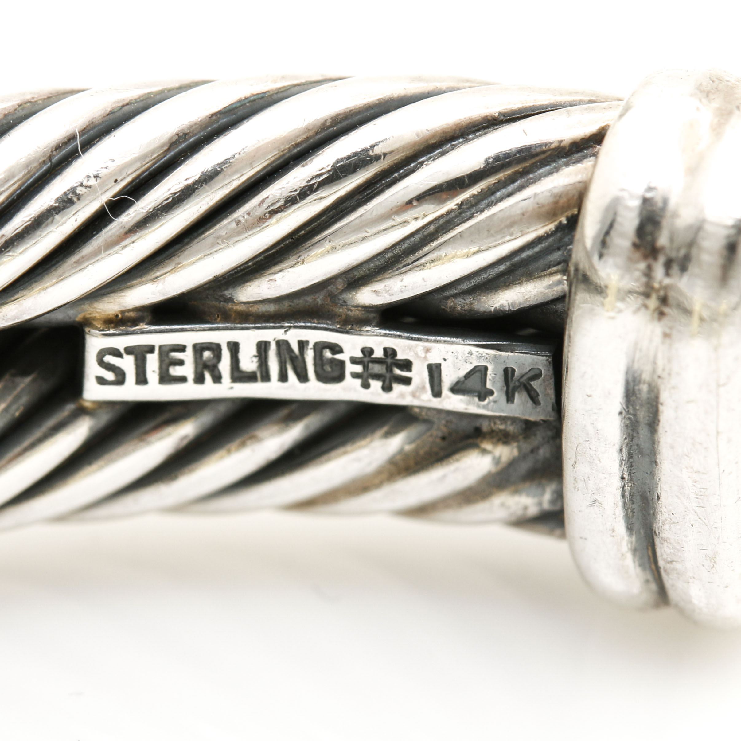 David Yurman Sterling Silver and 14K Yellow Gold Cable Cuff