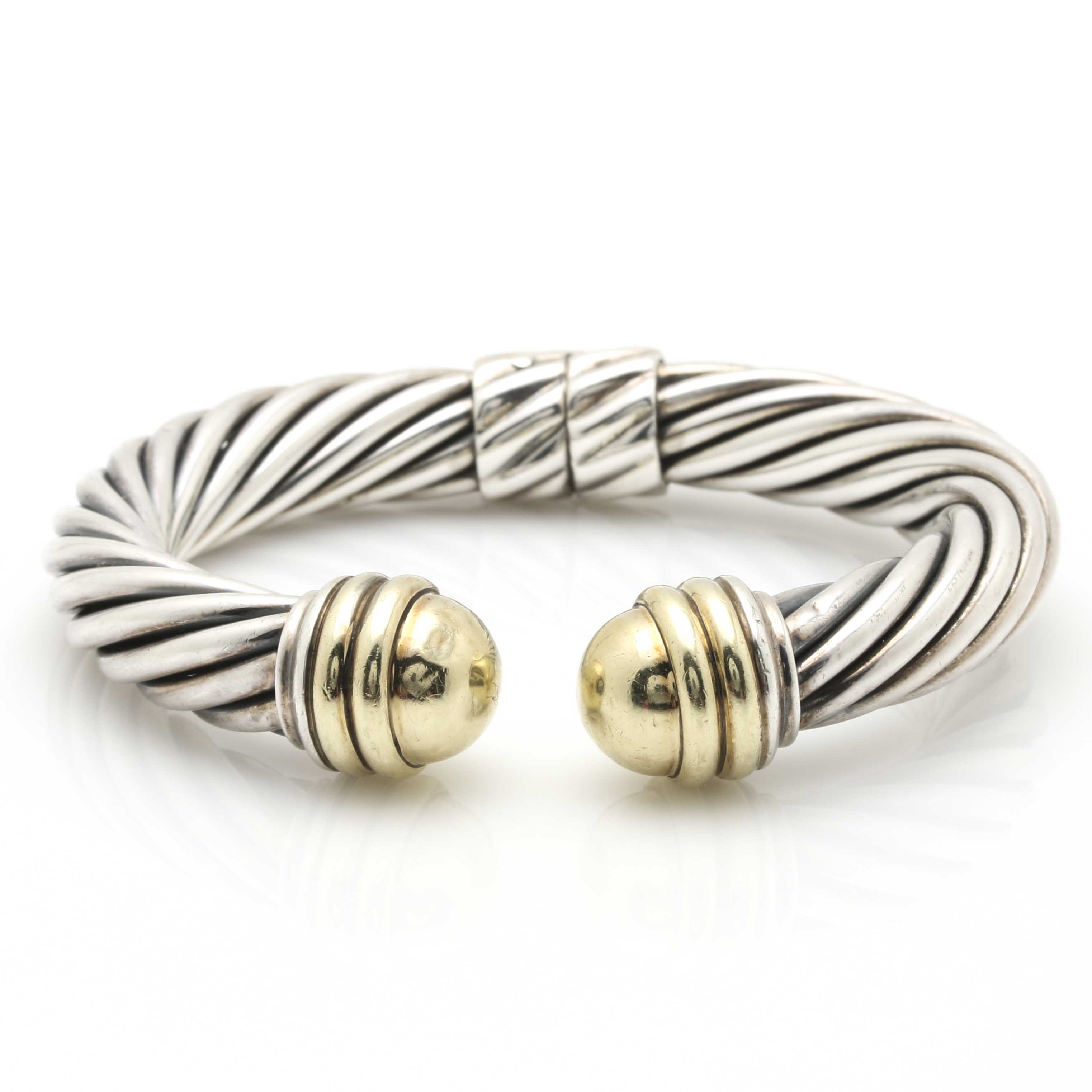 David Yurman Sterling Silver and 14K Yellow Gold Cable Cuff