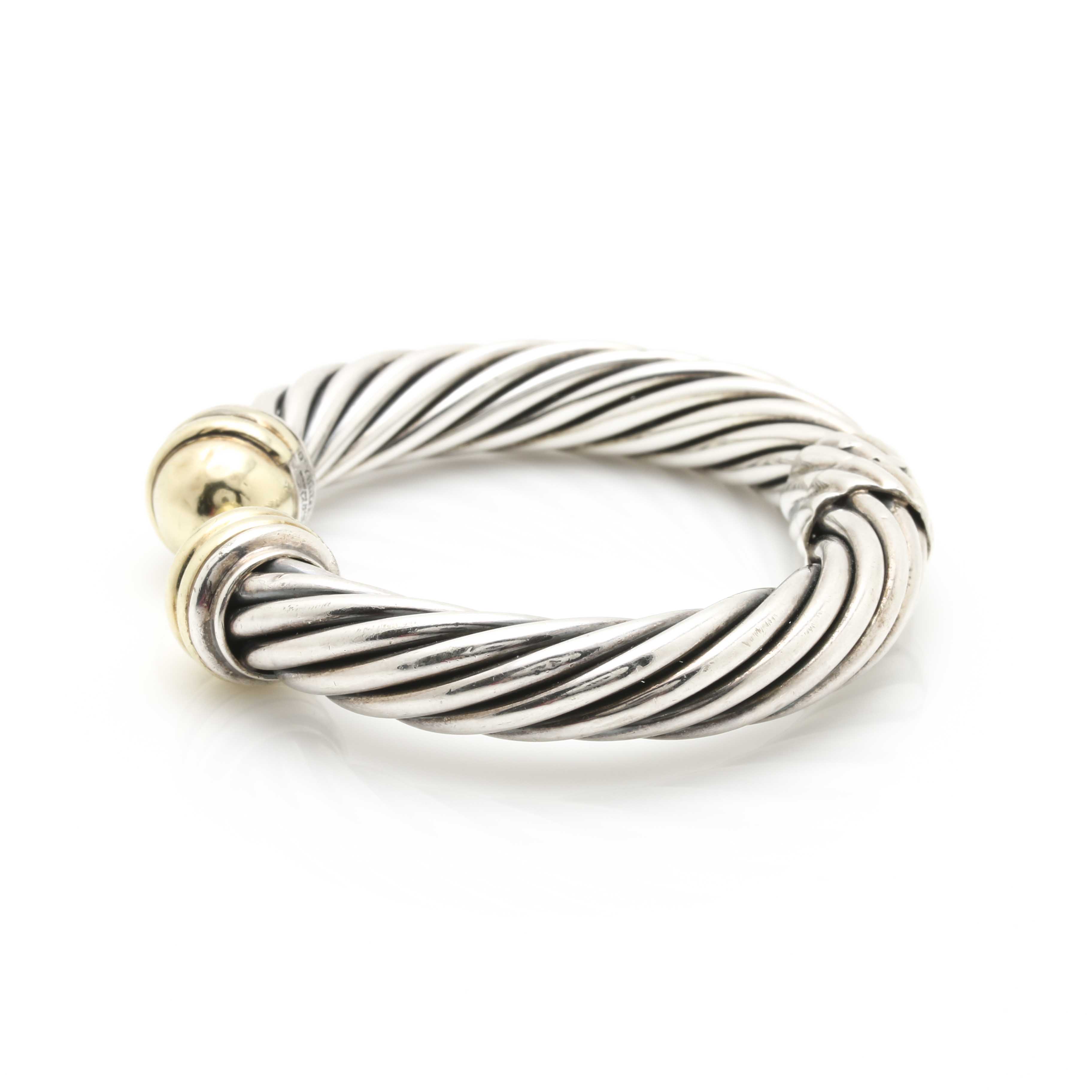 David Yurman Sterling Silver and 14K Yellow Gold Cable Cuff