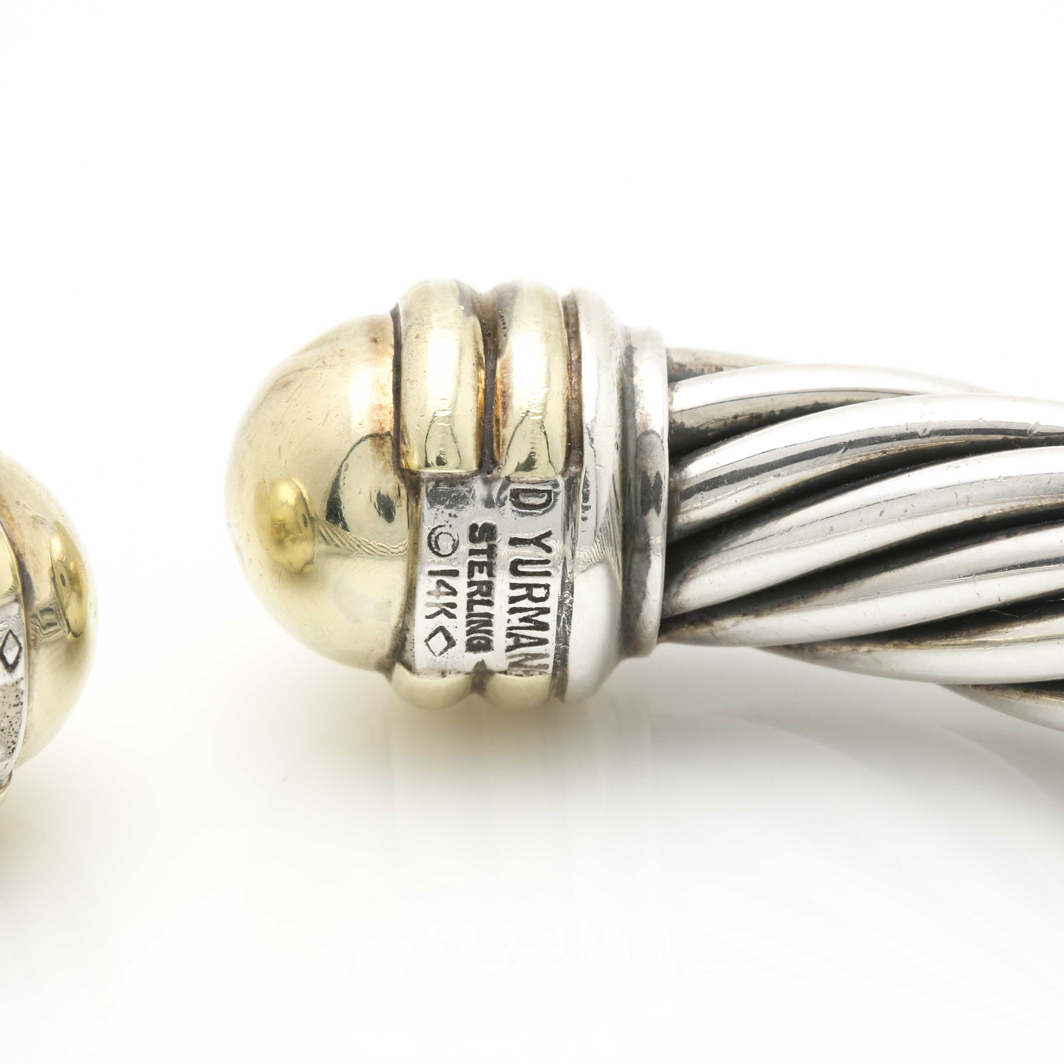 David Yurman Sterling Silver and 14K Yellow Gold Cable Cuff