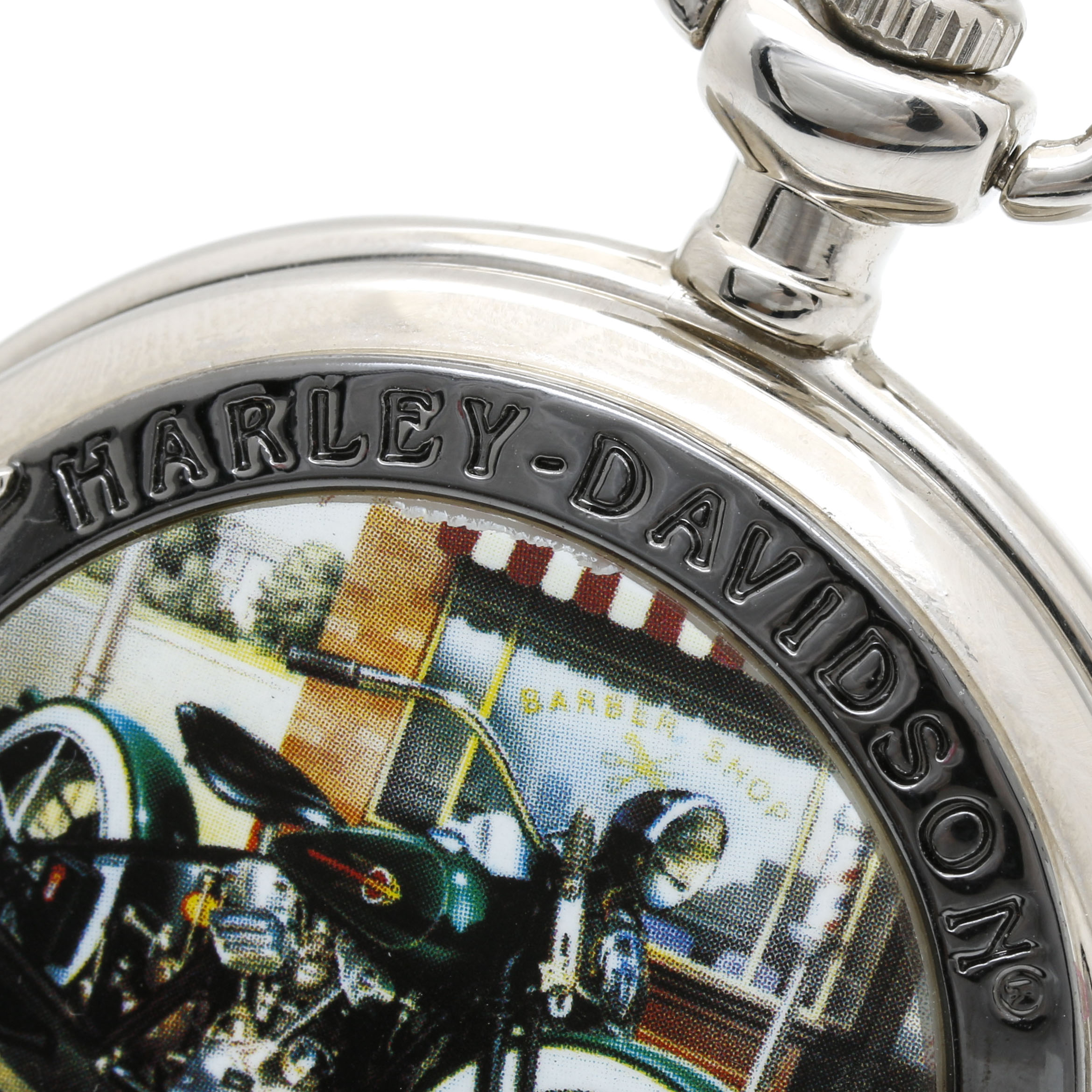Franklin Mint "Collector Watch" Harley Davidson Knucklehead Pocket Watch, Fob Chain, and Belt Clip Pouch