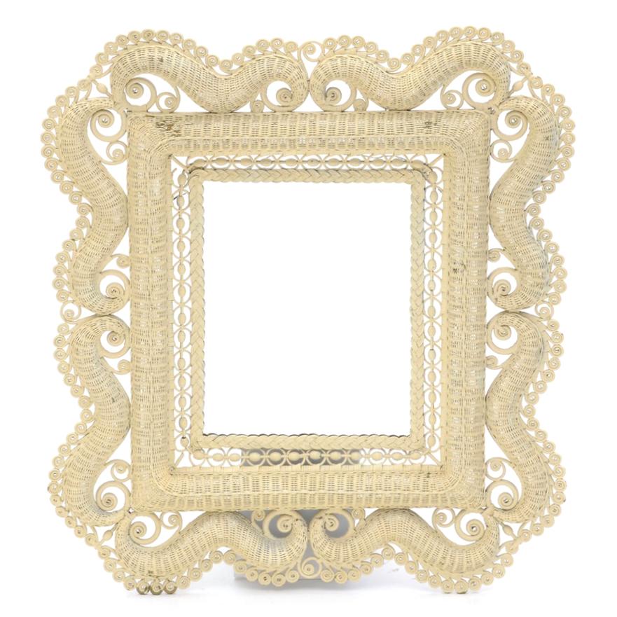 Antique Wicker Framed Wall Mirror
