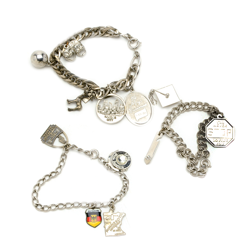 Three Sterling Charm Bracelets