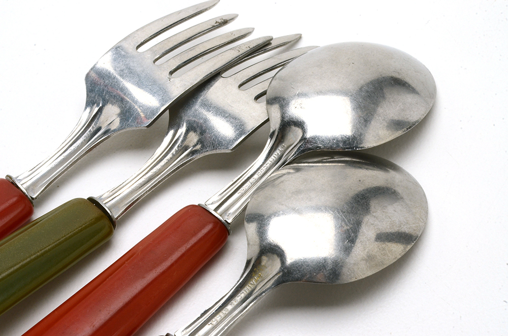 1940s Children's Spoon and Fork Sets with Bakelite Handles