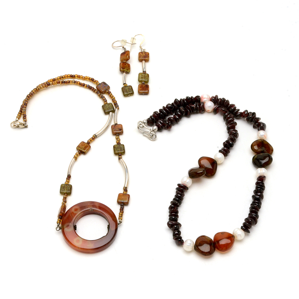 Sterling and Stone Bead Necklace Pair