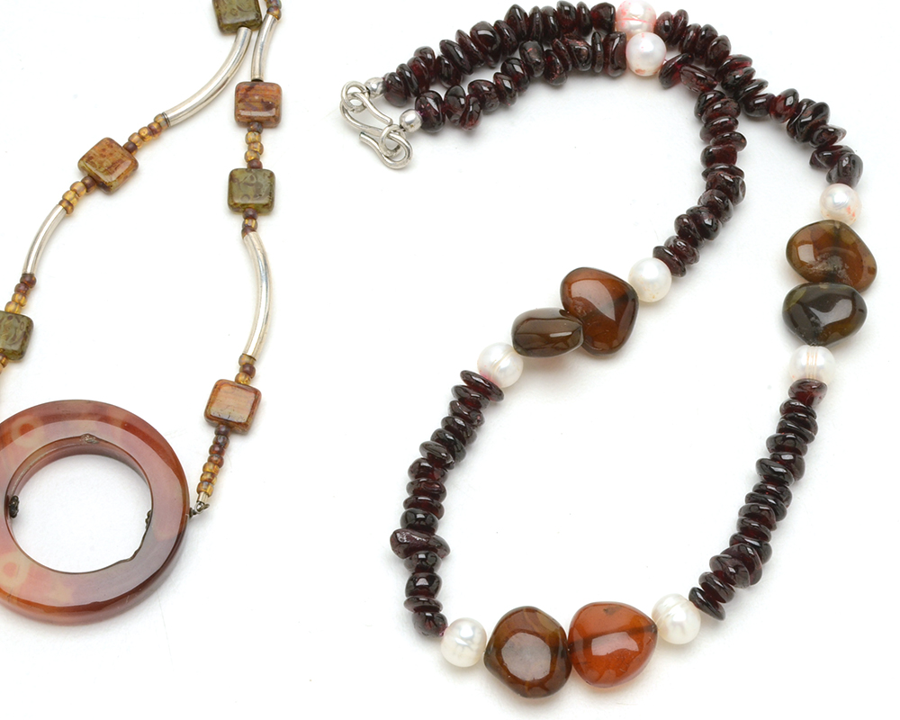 Sterling and Stone Bead Necklace Pair