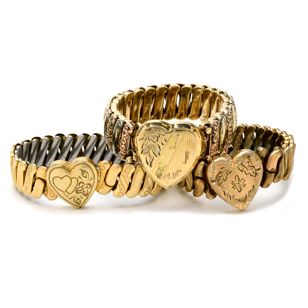 Three Gold Filled Sweetheart Expansion Bracelets