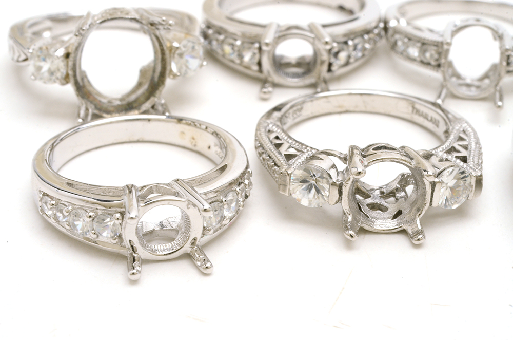 Ten Sterling Ring Mountings With White Zircon Accent Stones