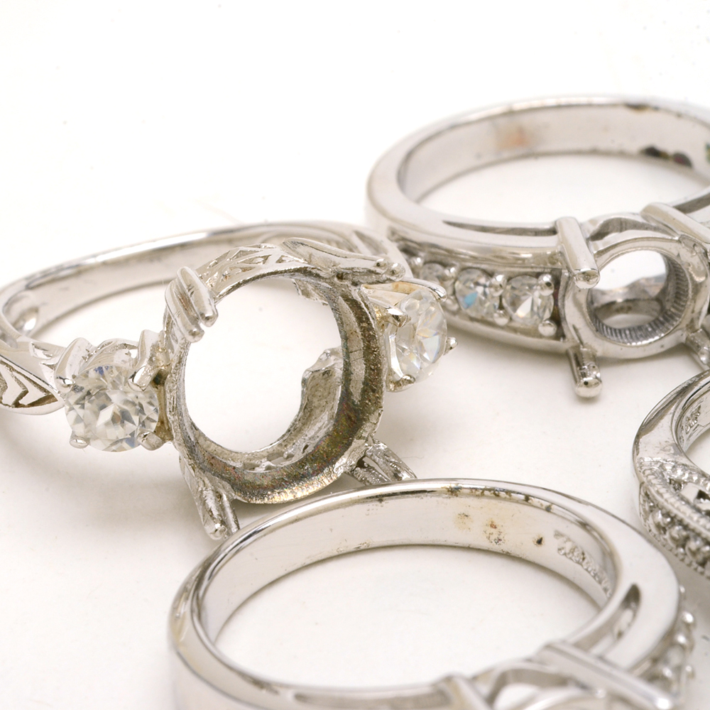Ten Sterling Ring Mountings With White Zircon Accent Stones