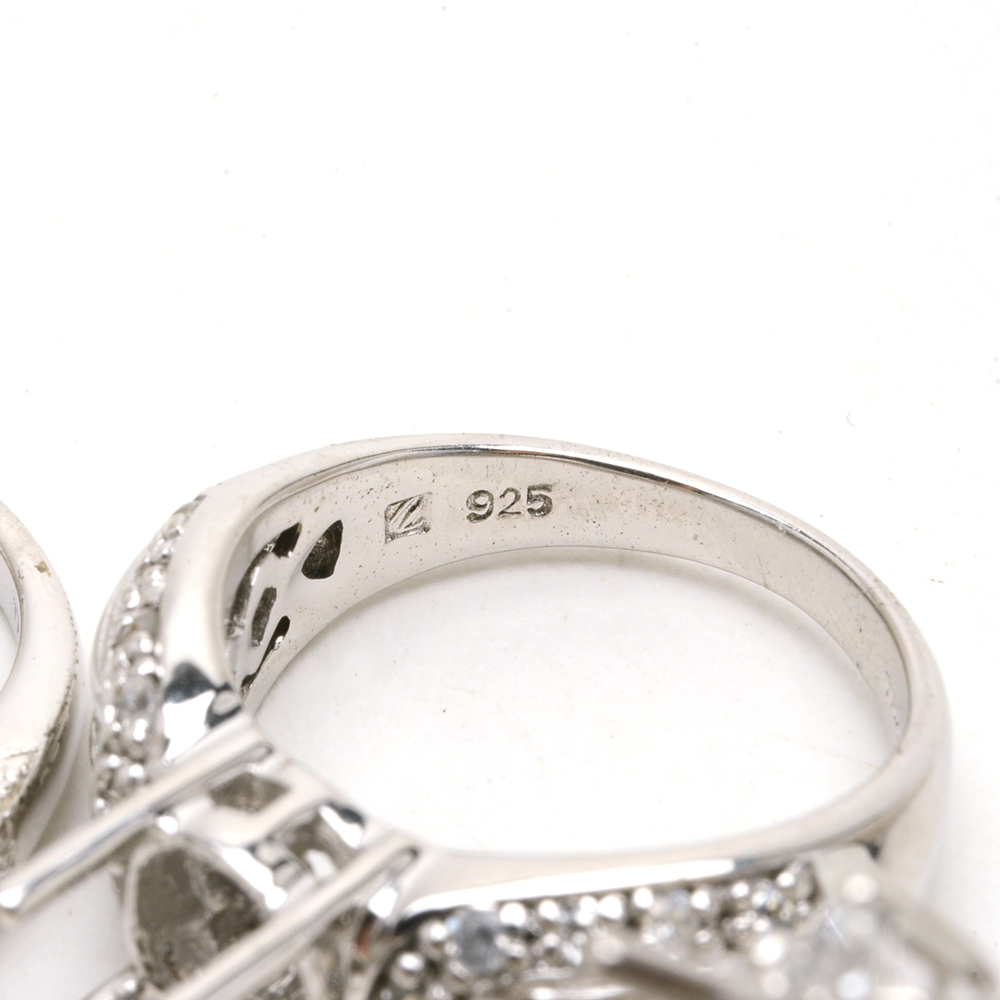 Ten Sterling Ring Mountings With White Zircon Accent Stones