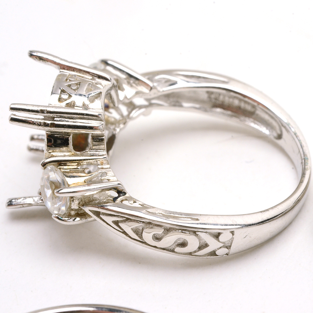 Ten Sterling Ring Mountings With White Zircon Accent Stones