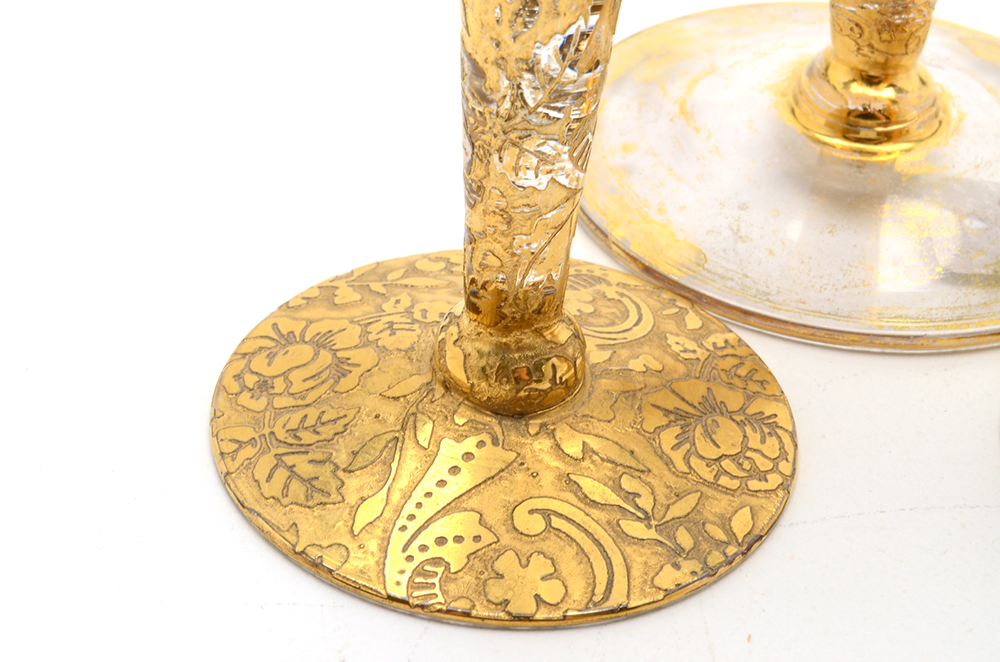 Group Glass Floral Gilded Bud Vases