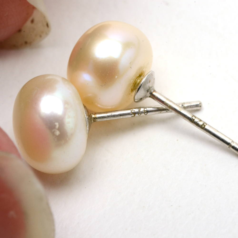 Sterling Cultured Pearl Necklace and Button Pearl Earrings