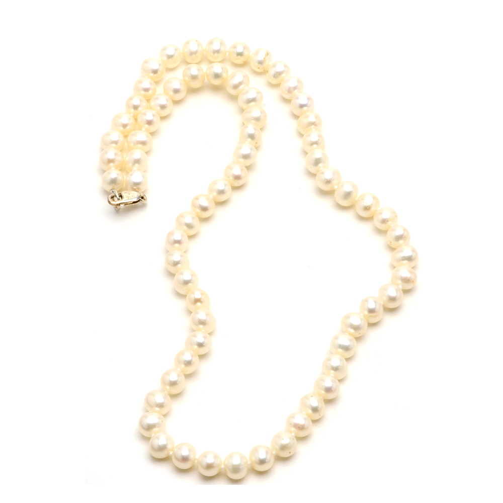 Sterling Cultured Pearl Necklace and Button Pearl Earrings