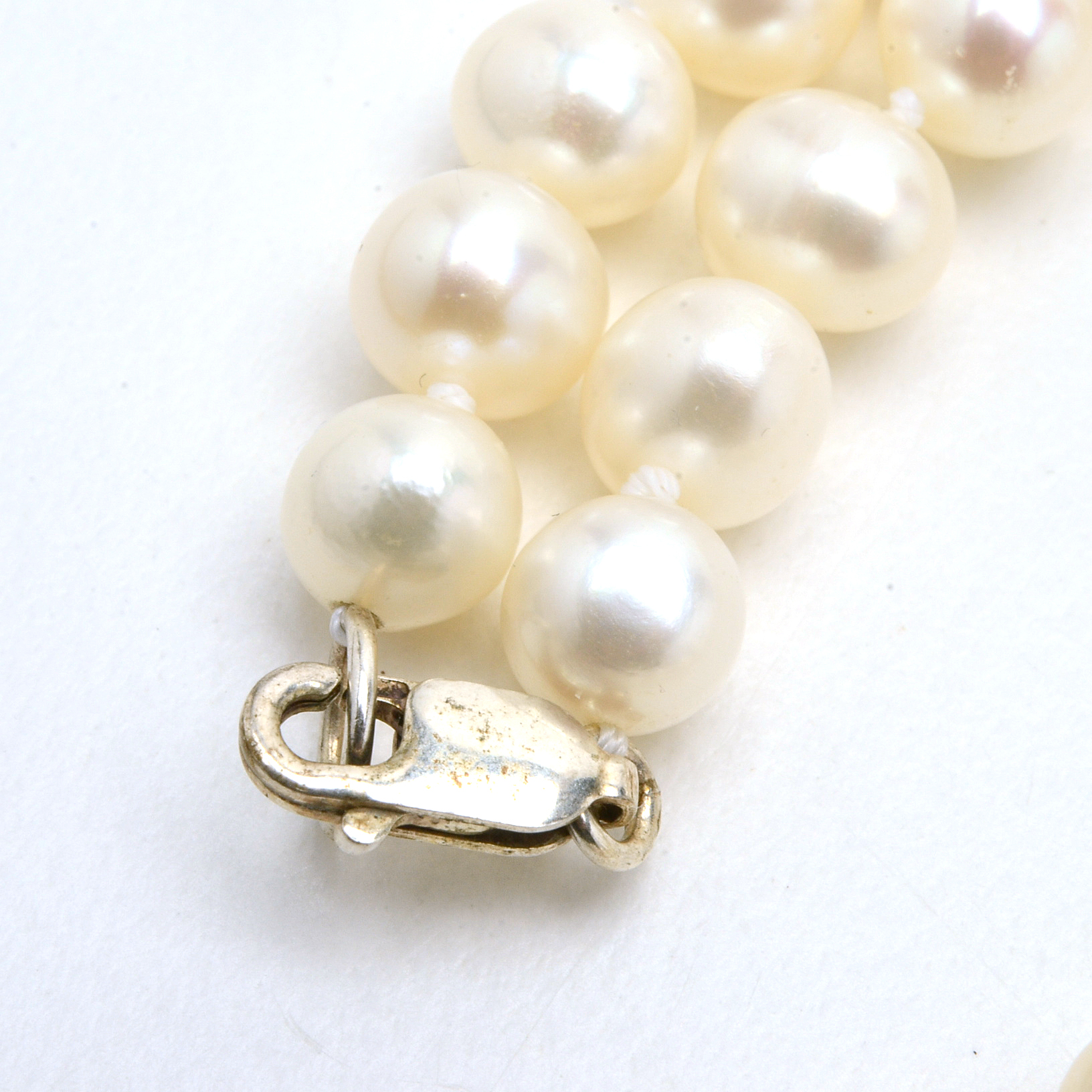 Sterling Cultured Pearl Necklace and Button Pearl Earrings