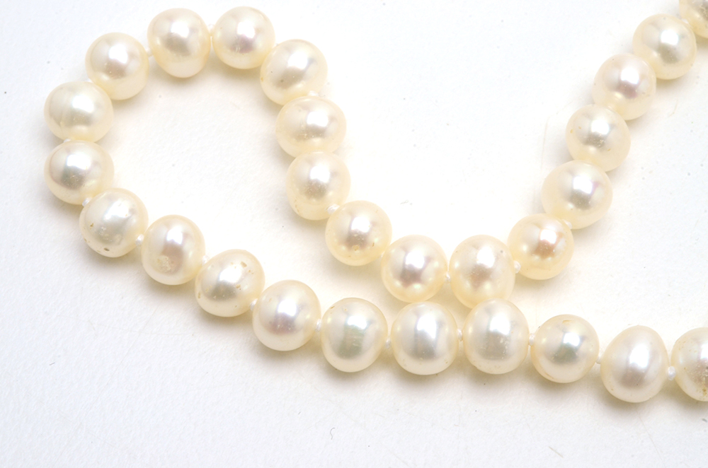 Sterling Cultured Pearl Necklace and Button Pearl Earrings