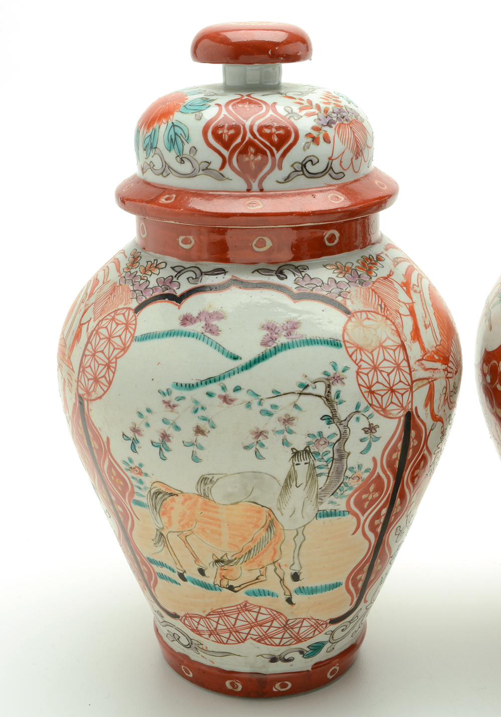 Pair Of Hand-painted Japanese Ginger Jars