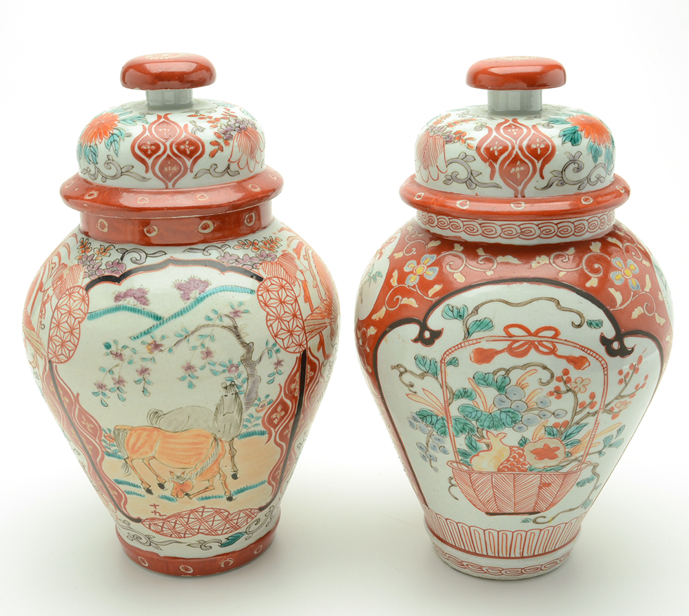 Pair Of Hand-painted Japanese Ginger Jars