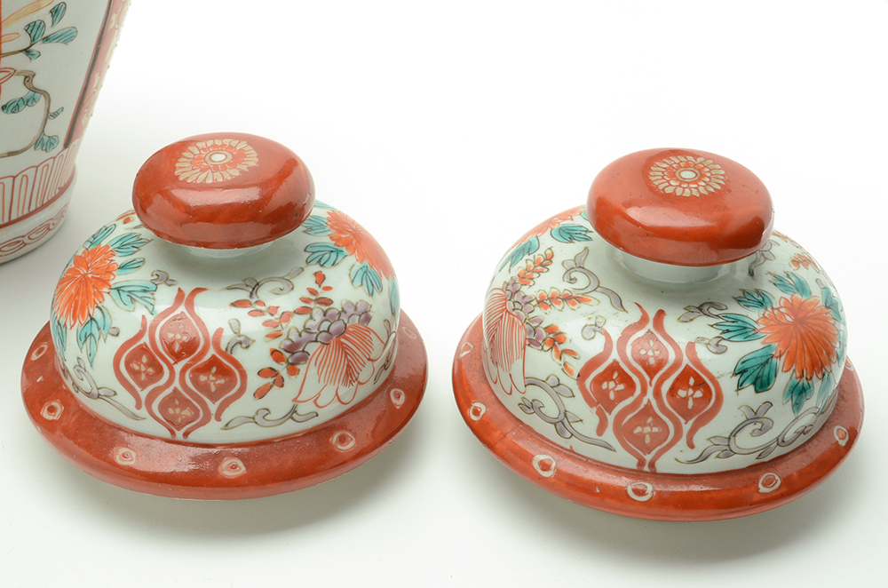 Pair Of Hand-painted Japanese Ginger Jars