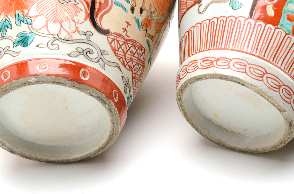 Pair Of Hand-painted Japanese Ginger Jars