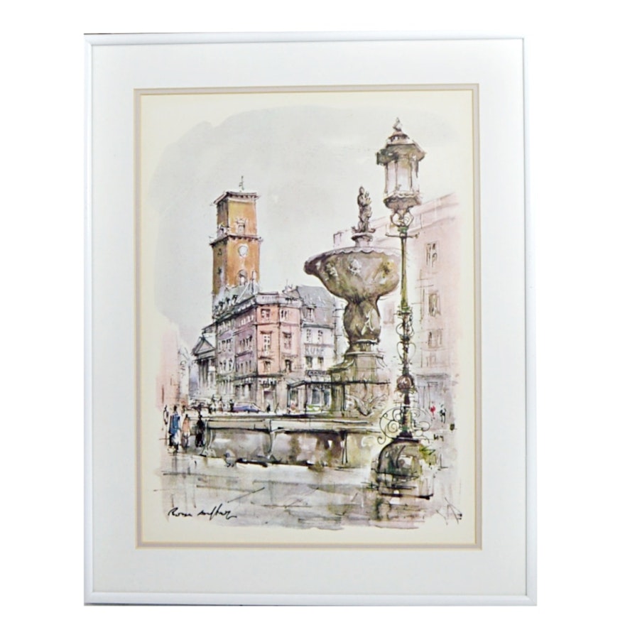 European Cityscape Offset Lithograph