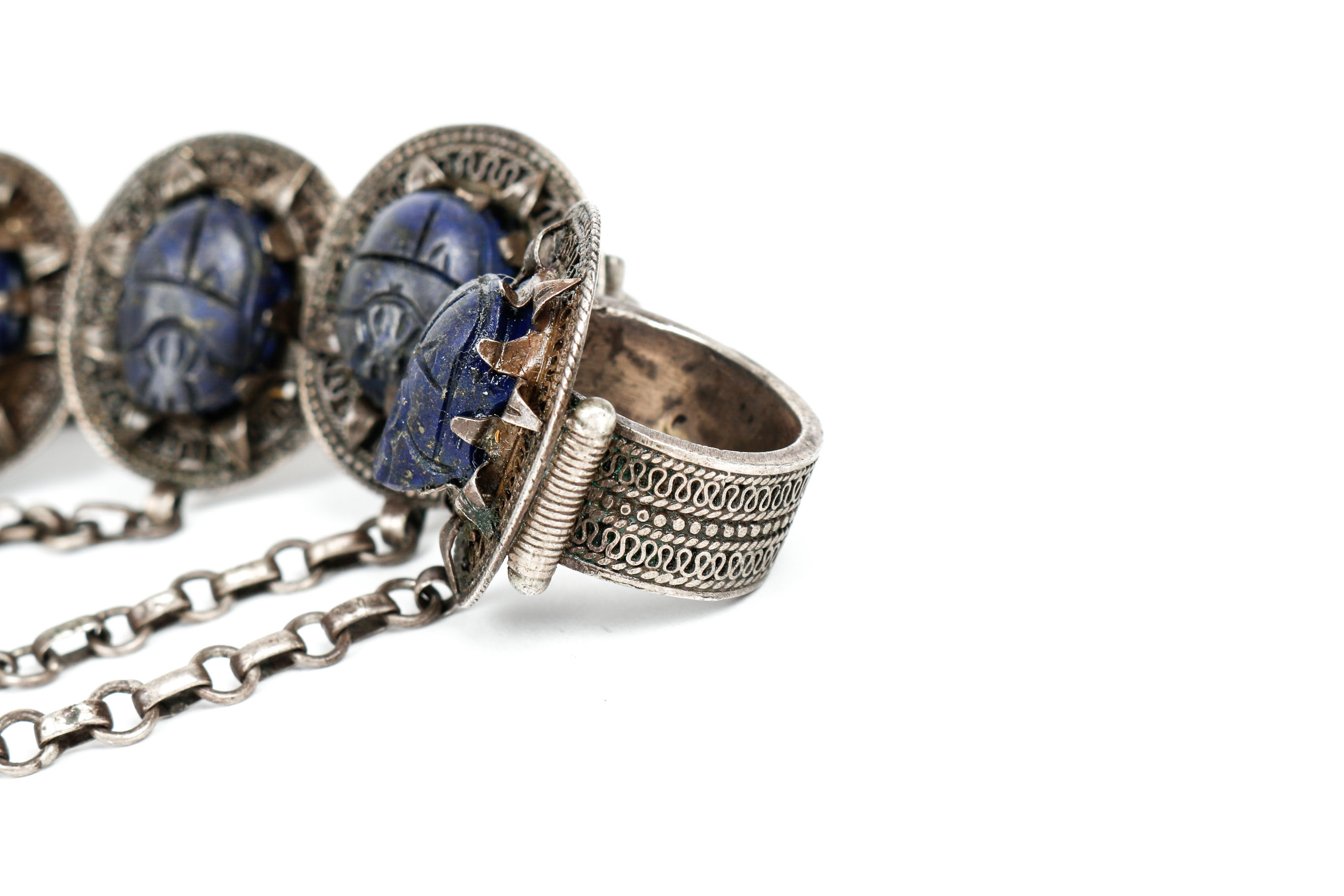 Sterling Silver and Lapis Lazuli  Handflower Bracelet