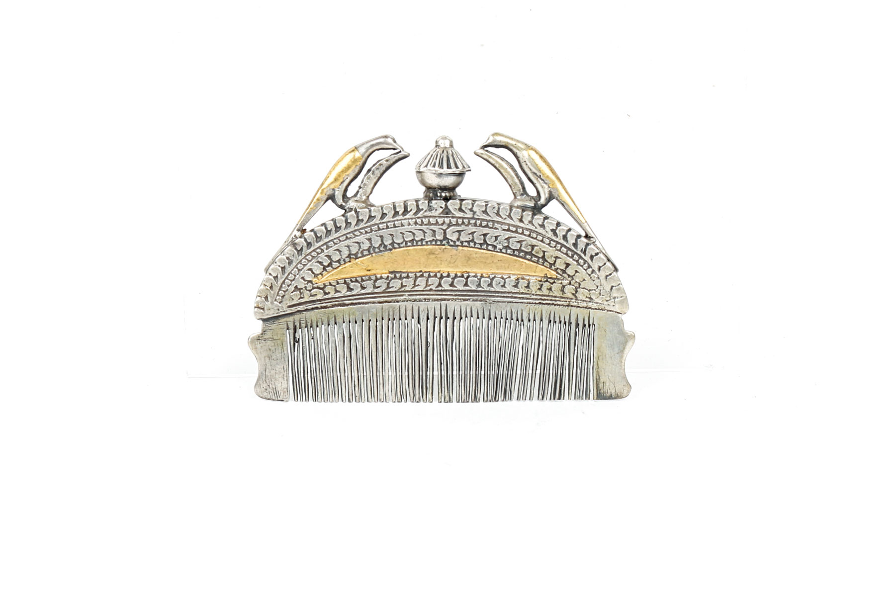 Sterling Silver and 10K Gold Inlaid Comb