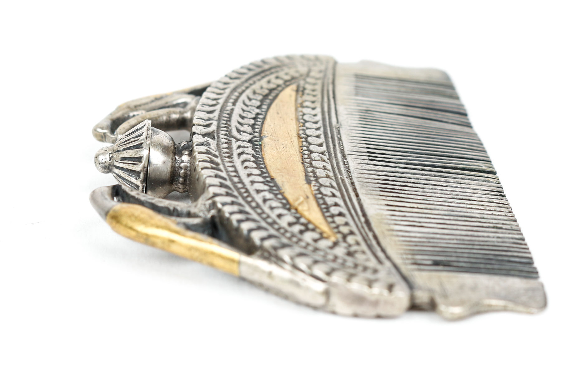 Sterling Silver and 10K Gold Inlaid Comb