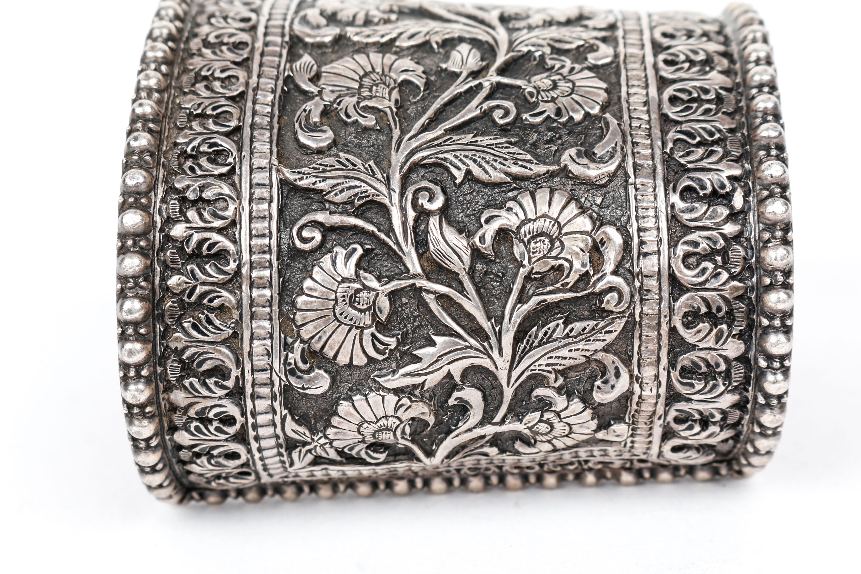 An Ornate Handmade Repousse Sterling Silver Cuff Bracelet