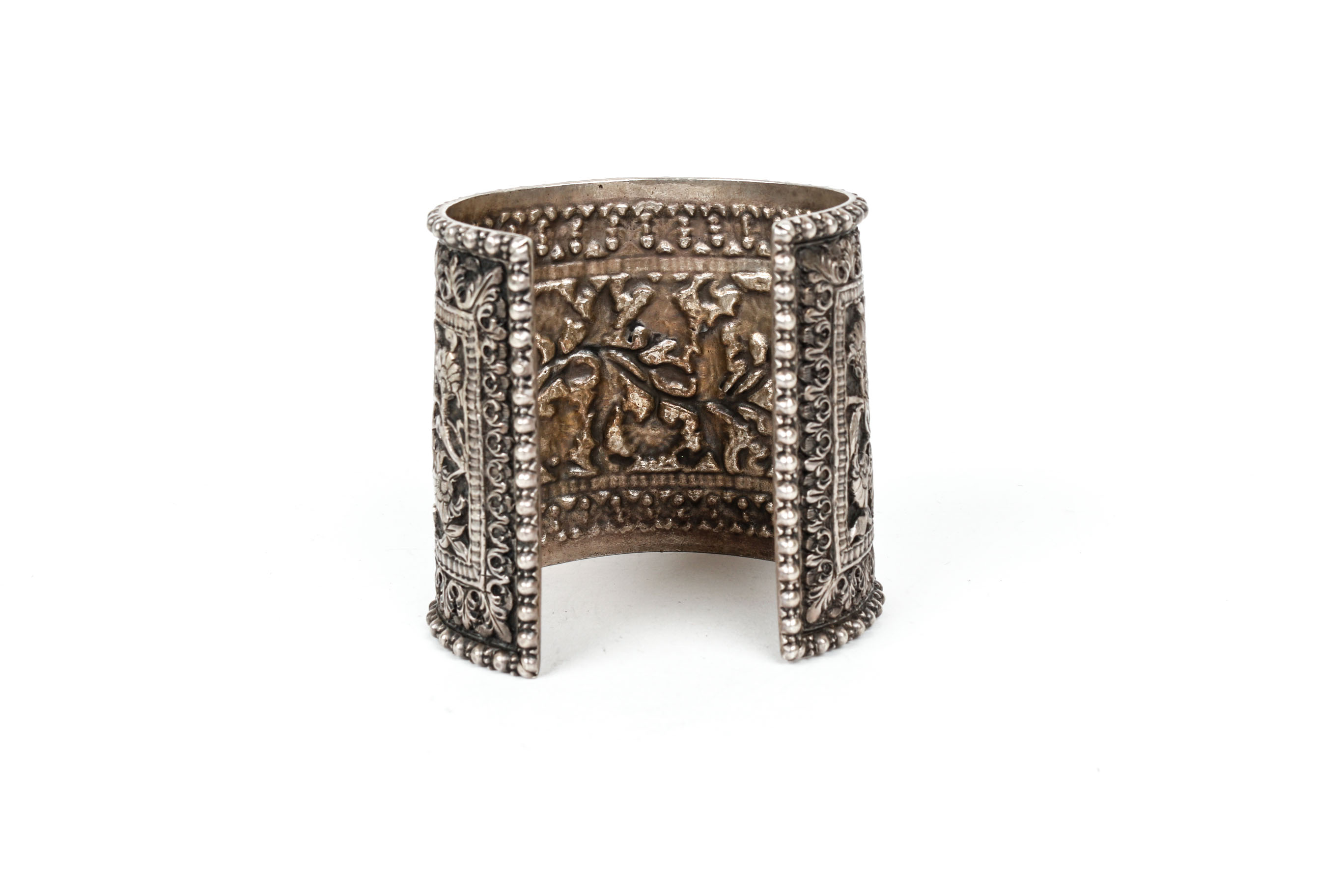 An Ornate Handmade Repousse Sterling Silver Cuff Bracelet