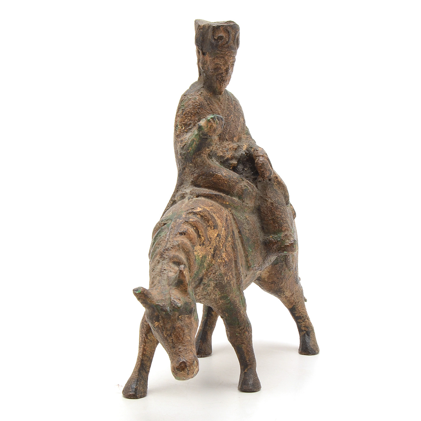 Chinese Vintage Cast Iron Man on Horseback