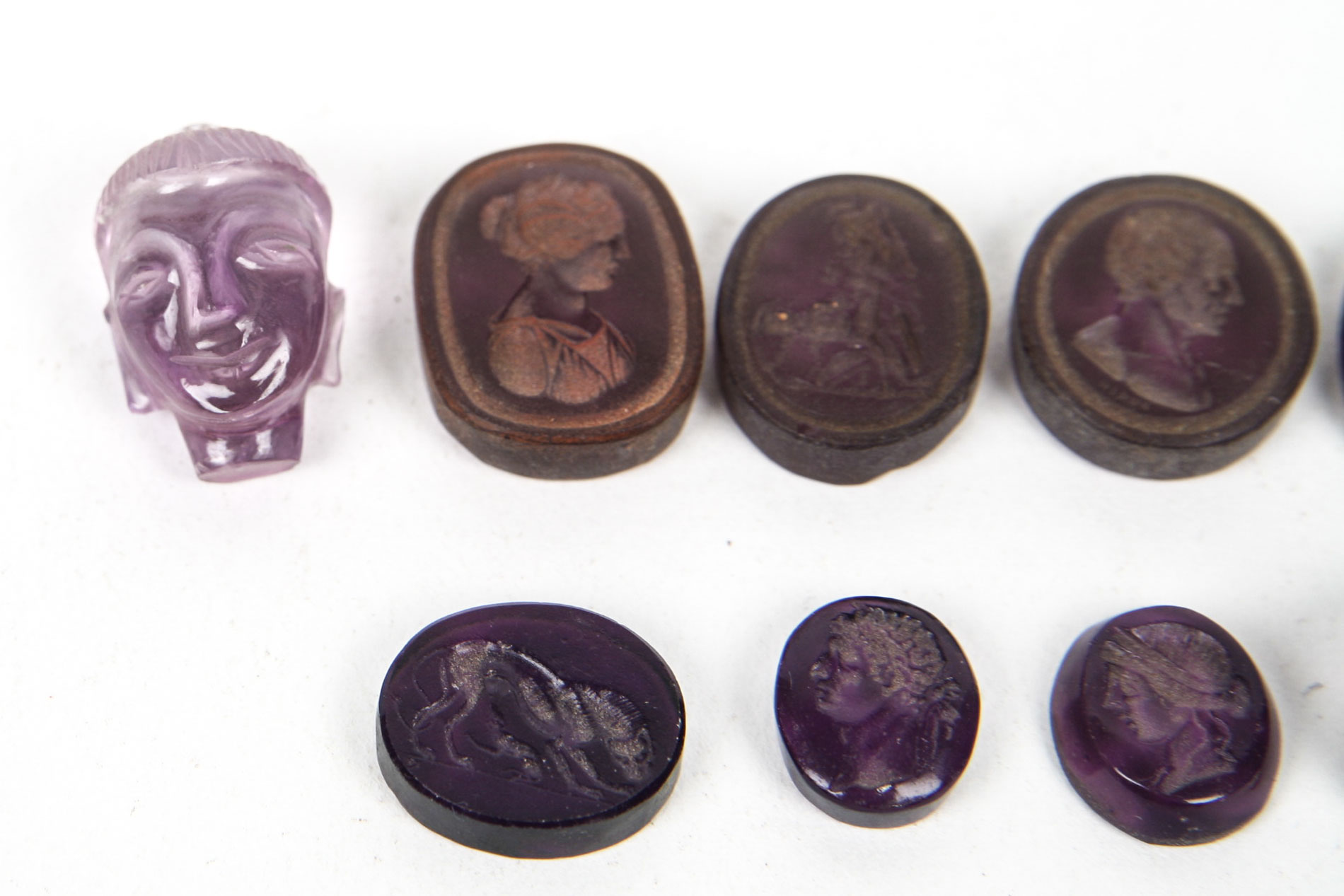 Antique Replicas of Ancient Seals and Amethyst Buddha Head