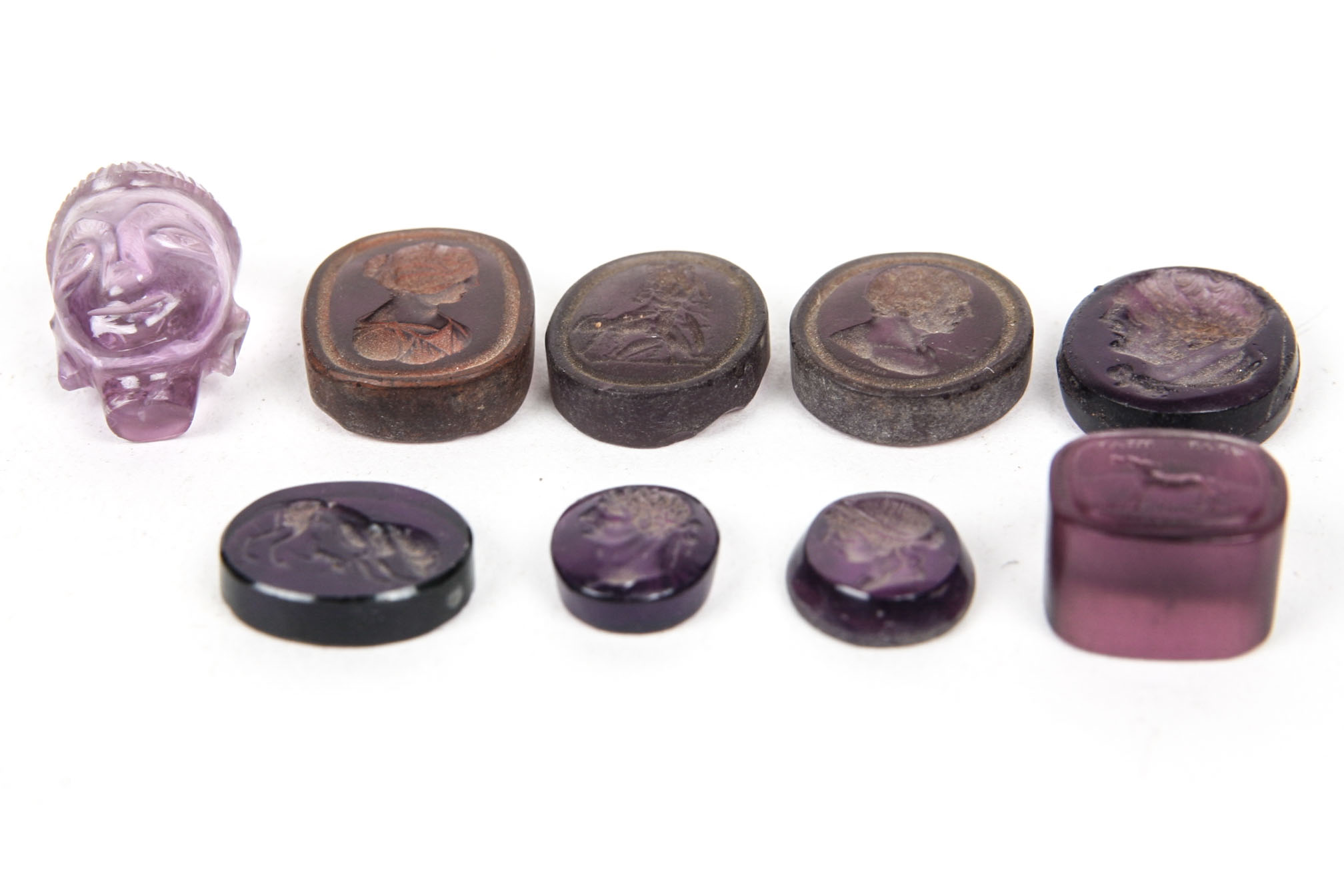 Antique Replicas of Ancient Seals and Amethyst Buddha Head