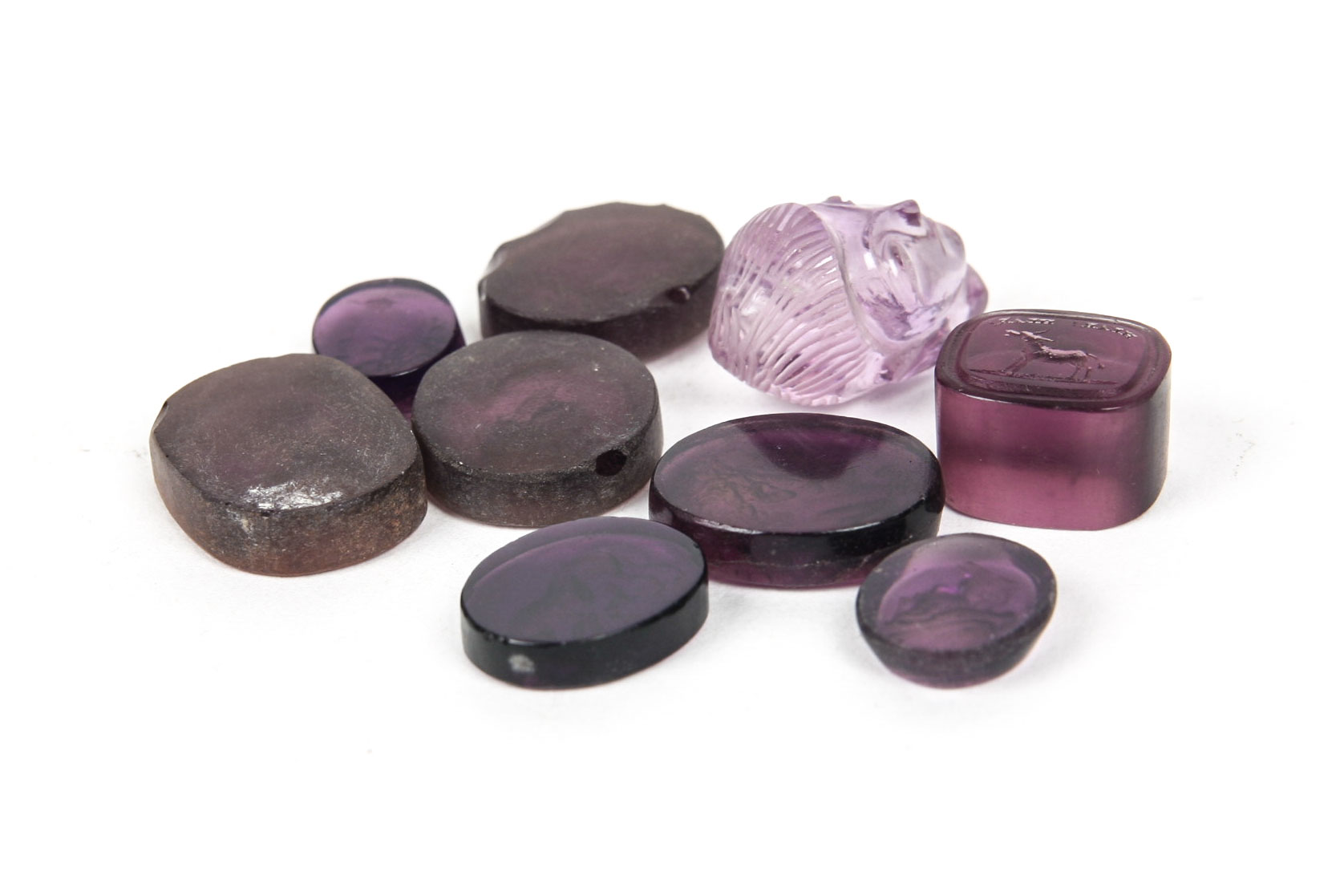 Antique Replicas of Ancient Seals and Amethyst Buddha Head