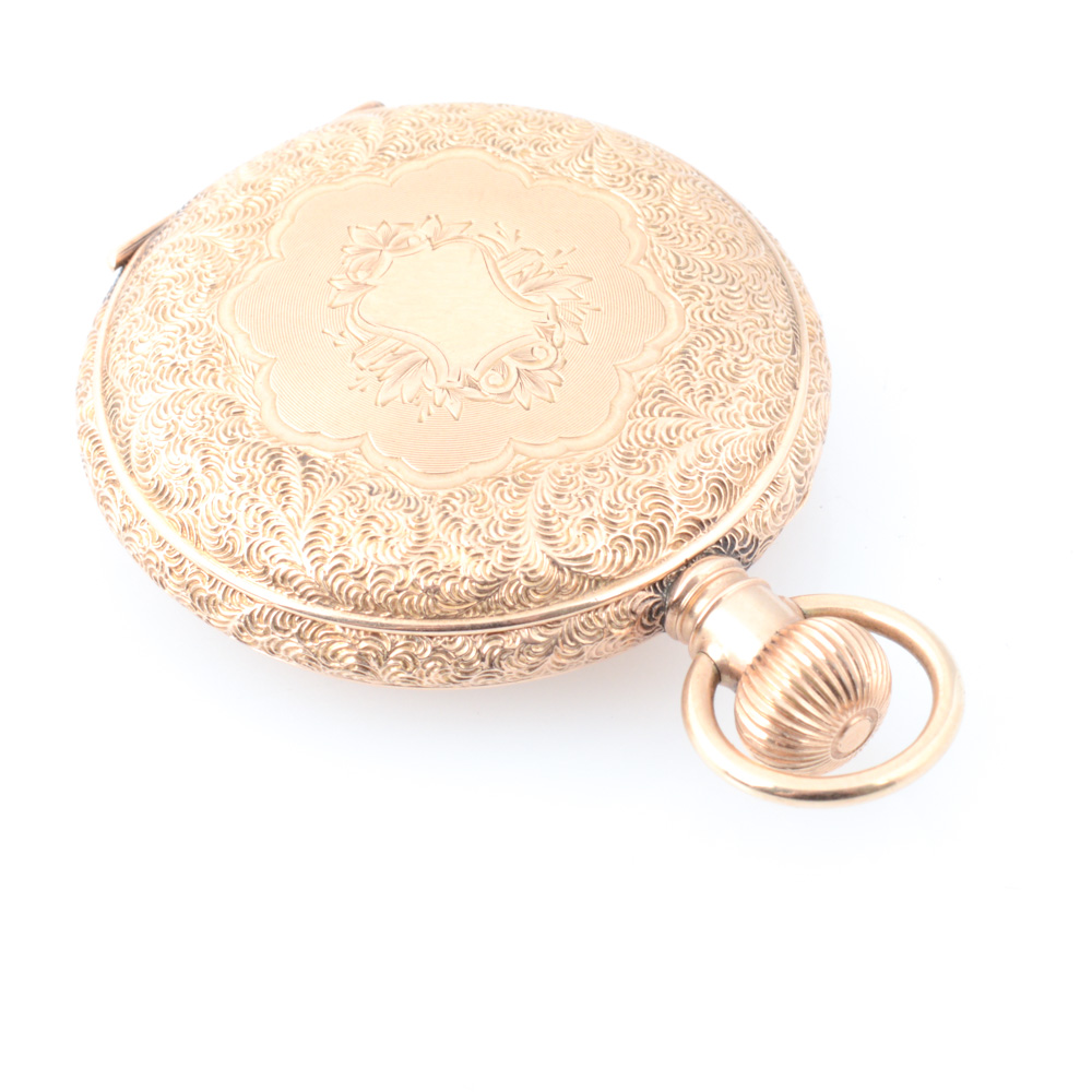 Antique Circa 1888 14K Yellow Gold Hampden Pocket Watch
