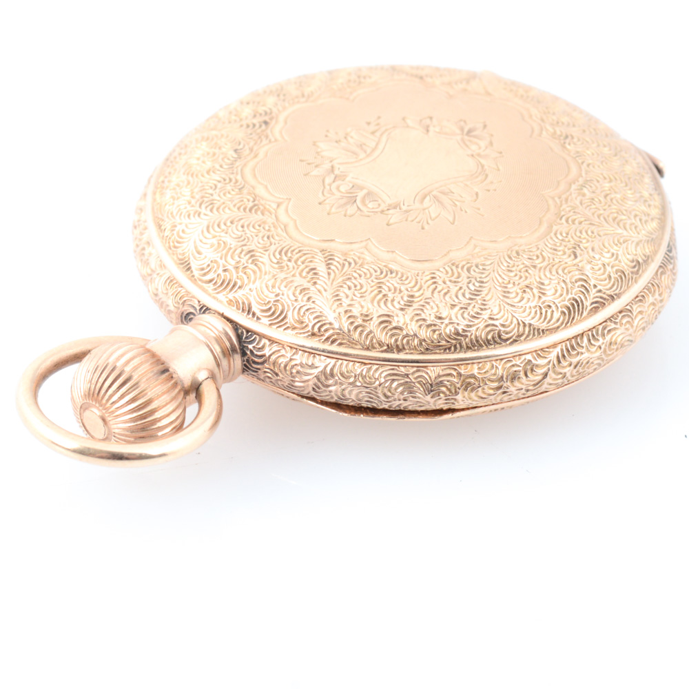 Antique Circa 1888 14K Yellow Gold Hampden Pocket Watch