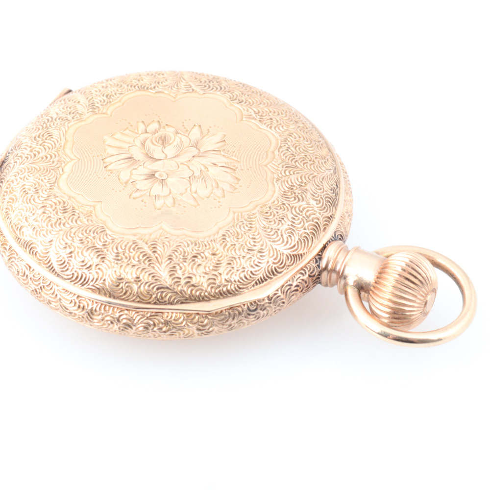 Antique Circa 1888 14K Yellow Gold Hampden Pocket Watch