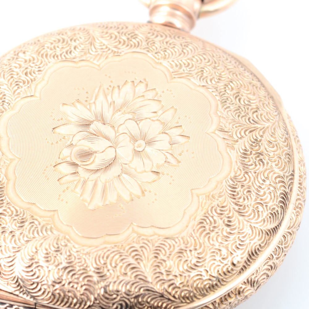 Antique Circa 1888 14K Yellow Gold Hampden Pocket Watch