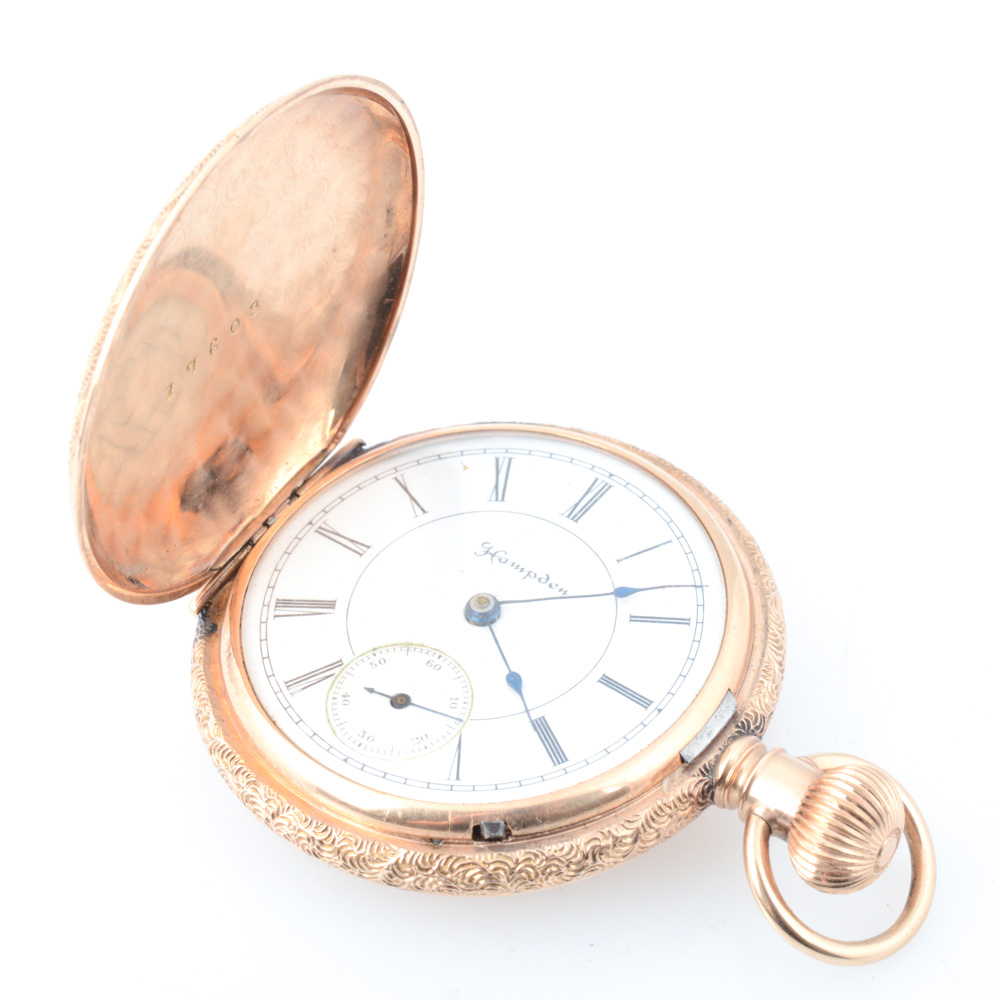 Antique Circa 1888 14K Yellow Gold Hampden Pocket Watch