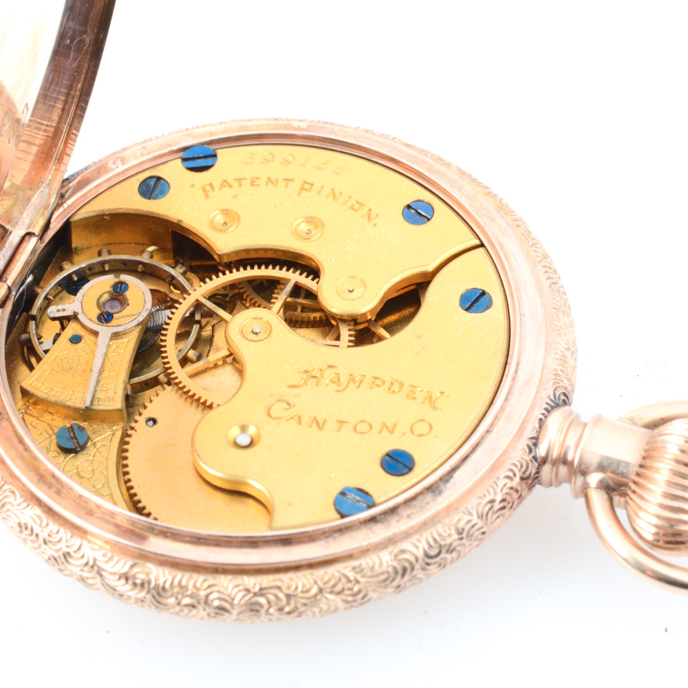 Antique Circa 1888 14K Yellow Gold Hampden Pocket Watch