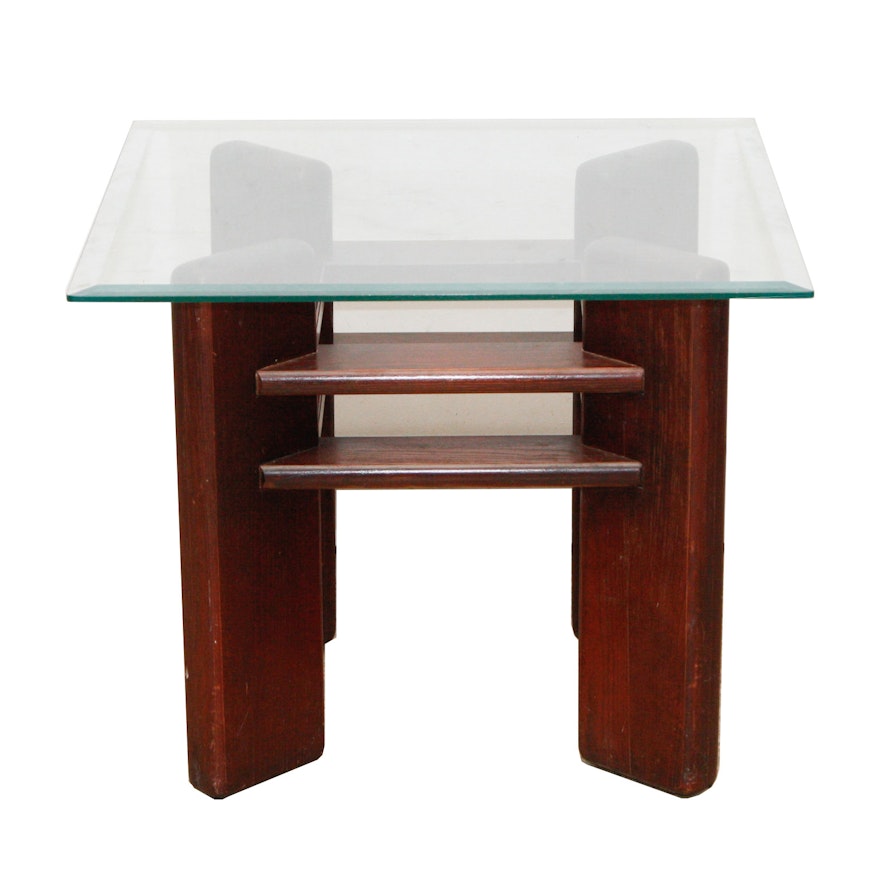 Modernist Style Wood and Glass End Table