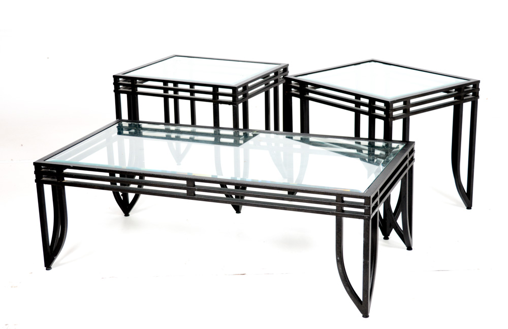 Black Metal Coffee Table and End Tables Grouping