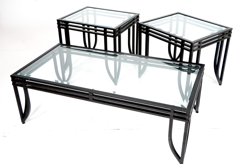 Black Metal Coffee Table and End Tables Grouping