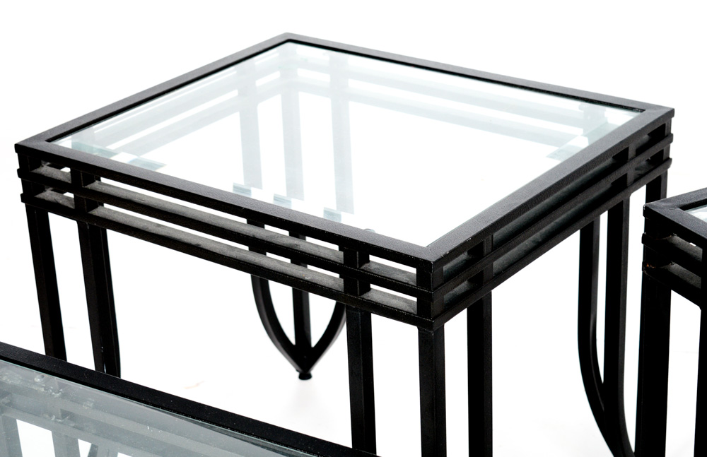 Black Metal Coffee Table and End Tables Grouping