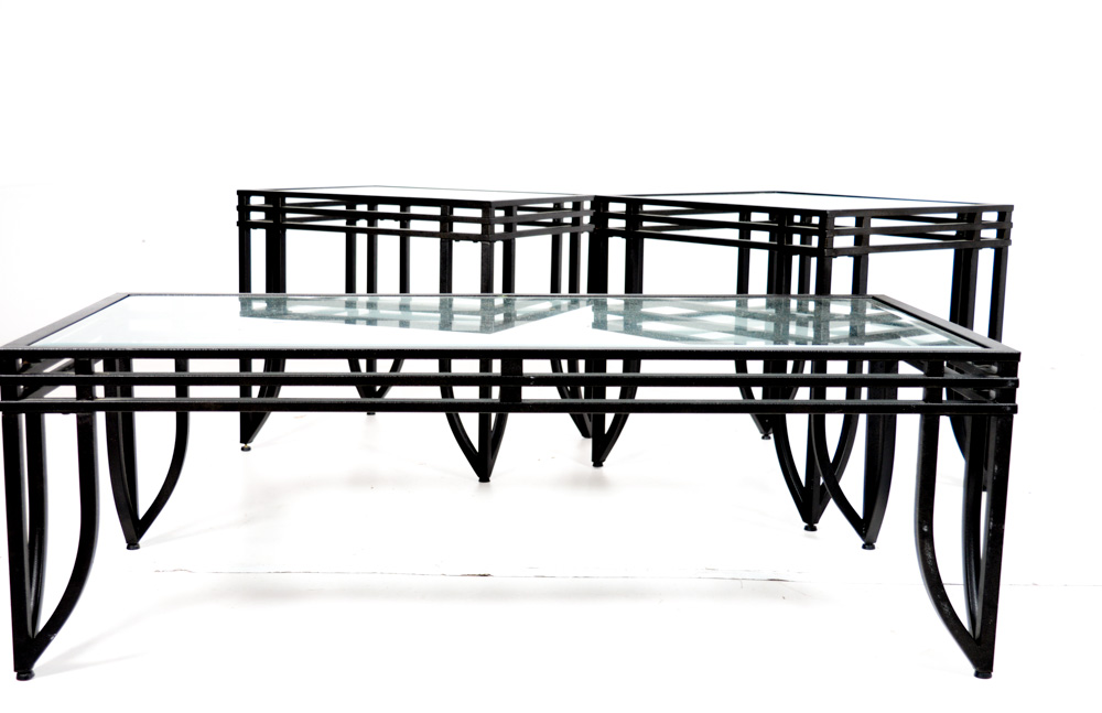 Black Metal Coffee Table and End Tables Grouping