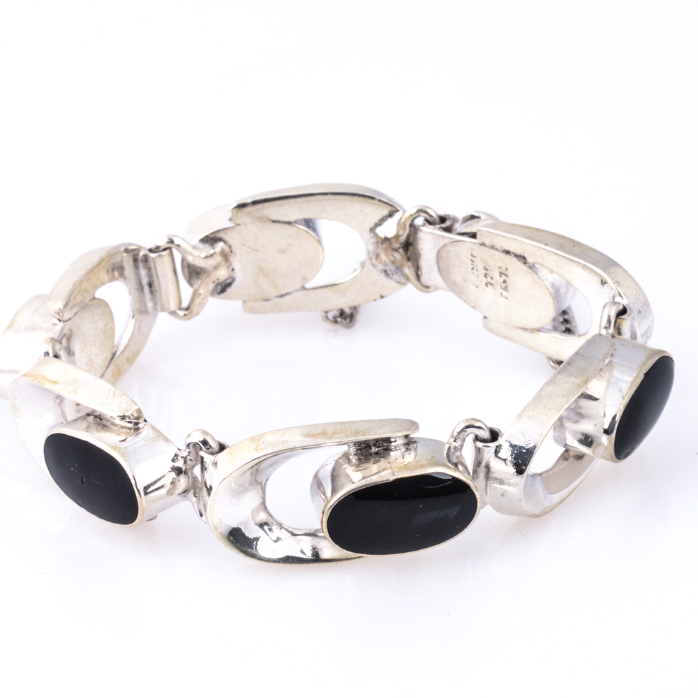 Sterling Silver Onyx Link Bracelet