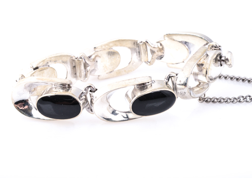 Sterling Silver Onyx Link Bracelet