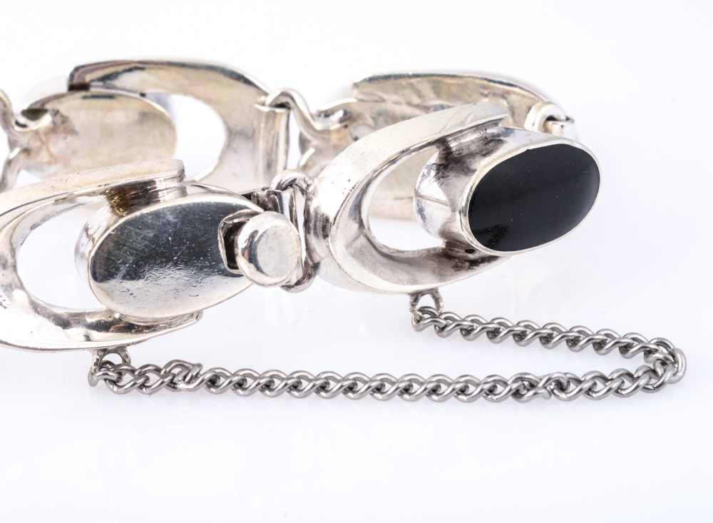 Sterling Silver Onyx Link Bracelet